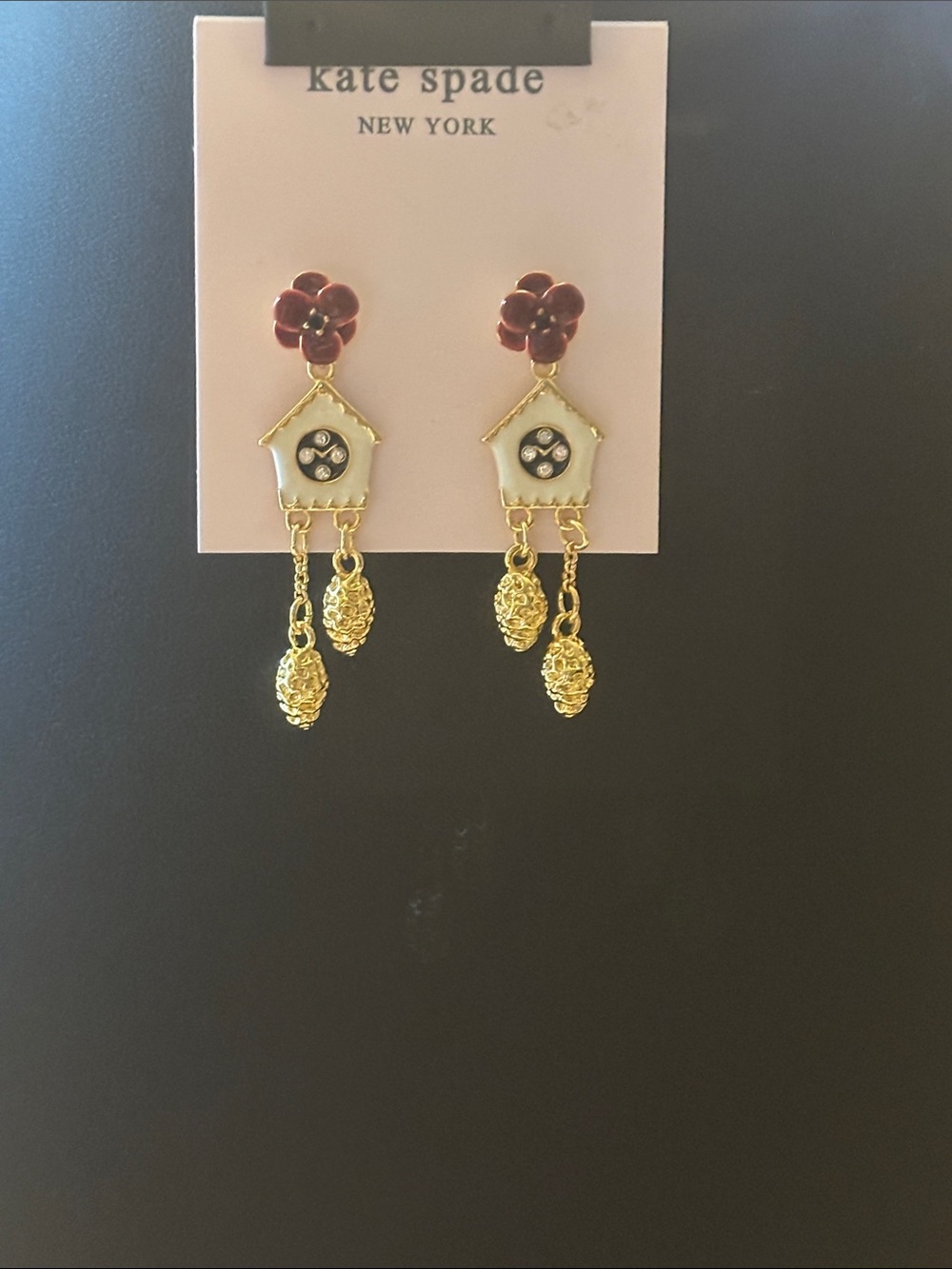 kate spade Gold & Burgundy Birdhouse Drop Earrings - Picture 2 of 2
